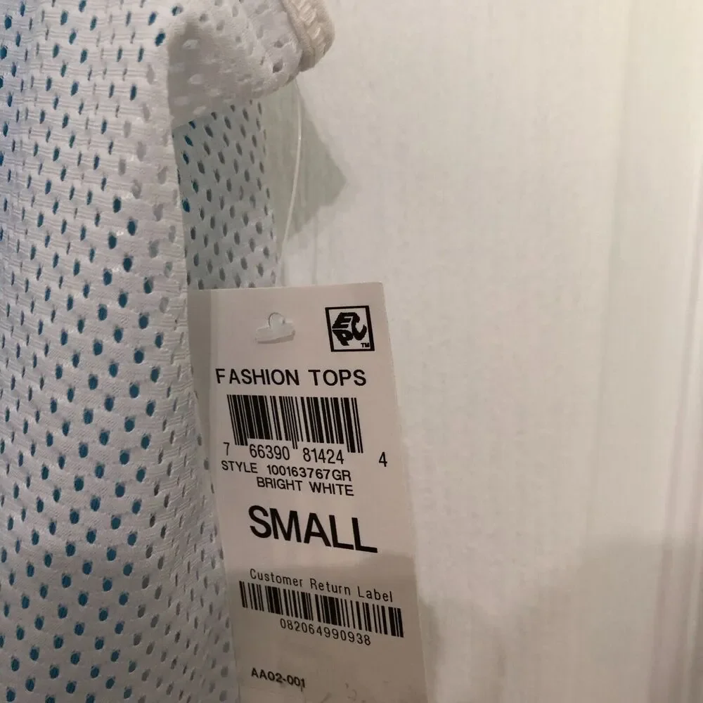 ID Ideology Kids Tank Top Small Bright White Blue Mesh Sleeveless Activewear NWT